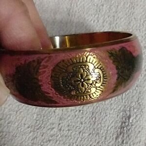 Brass decorative pink 🩷 wide bangle bracelet